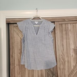 Liz Claiborne Navy and White Striped Blouse